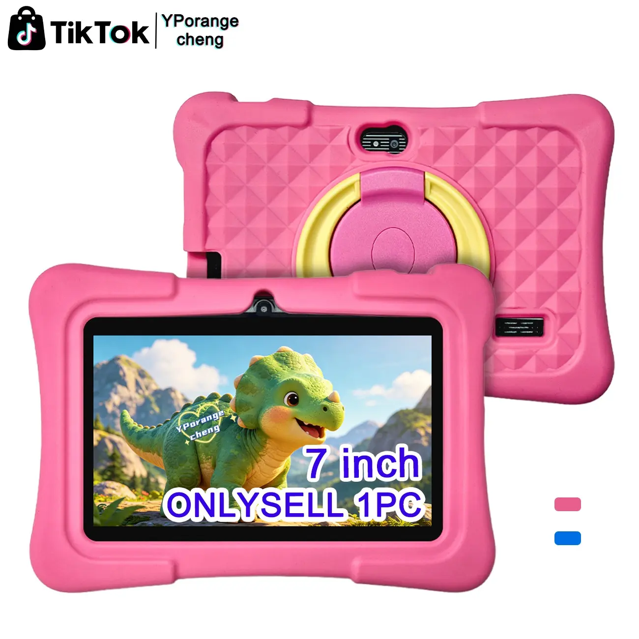 Summer 7 Inch Android Kids Learning Tablet, Educational Apps, Dual Cameras, Portable Shockproof with Parental Control, Kids Toy Gift for Birthday & Christmas, Pink & Blue, USB Cable Included, No Power Adapter