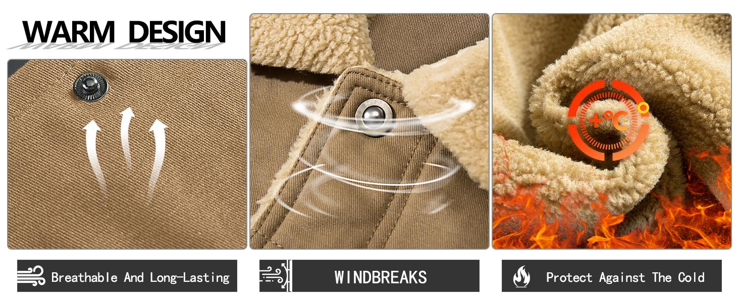 Zaitun Men's Sherpa Trucker Jacket Fleece Lined Warm Cargo Winter Coats Multi Pockets Beige Casual Longsleeves