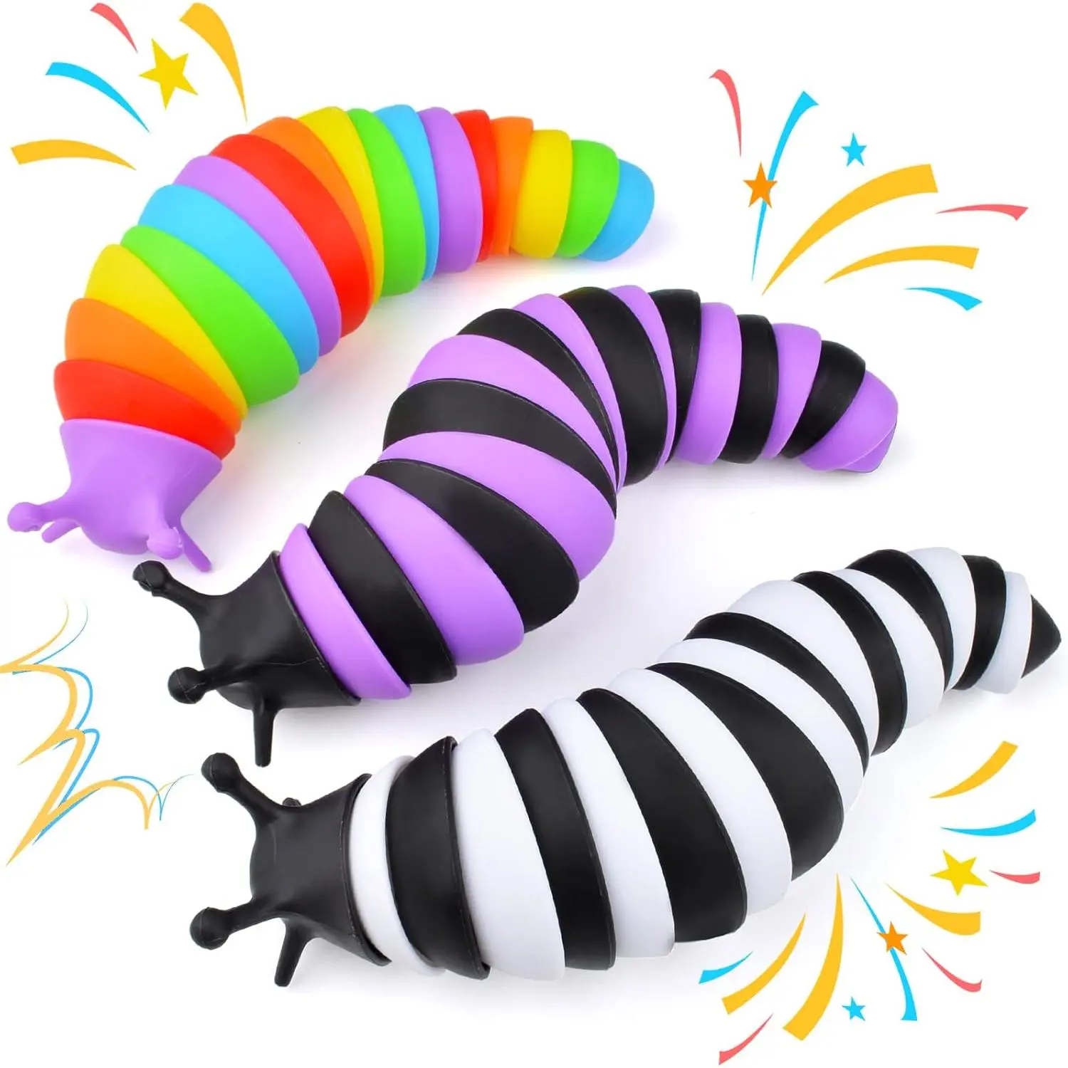 Fidget Slug Toy 3Pcs Autism Sensory Toys for Autistic Children Airplane Car Travel Essential Toys Gifts for Kids Toddlers Girls Boys Slug Fidget Toys for Kid Adult Easter Basket Stuffers