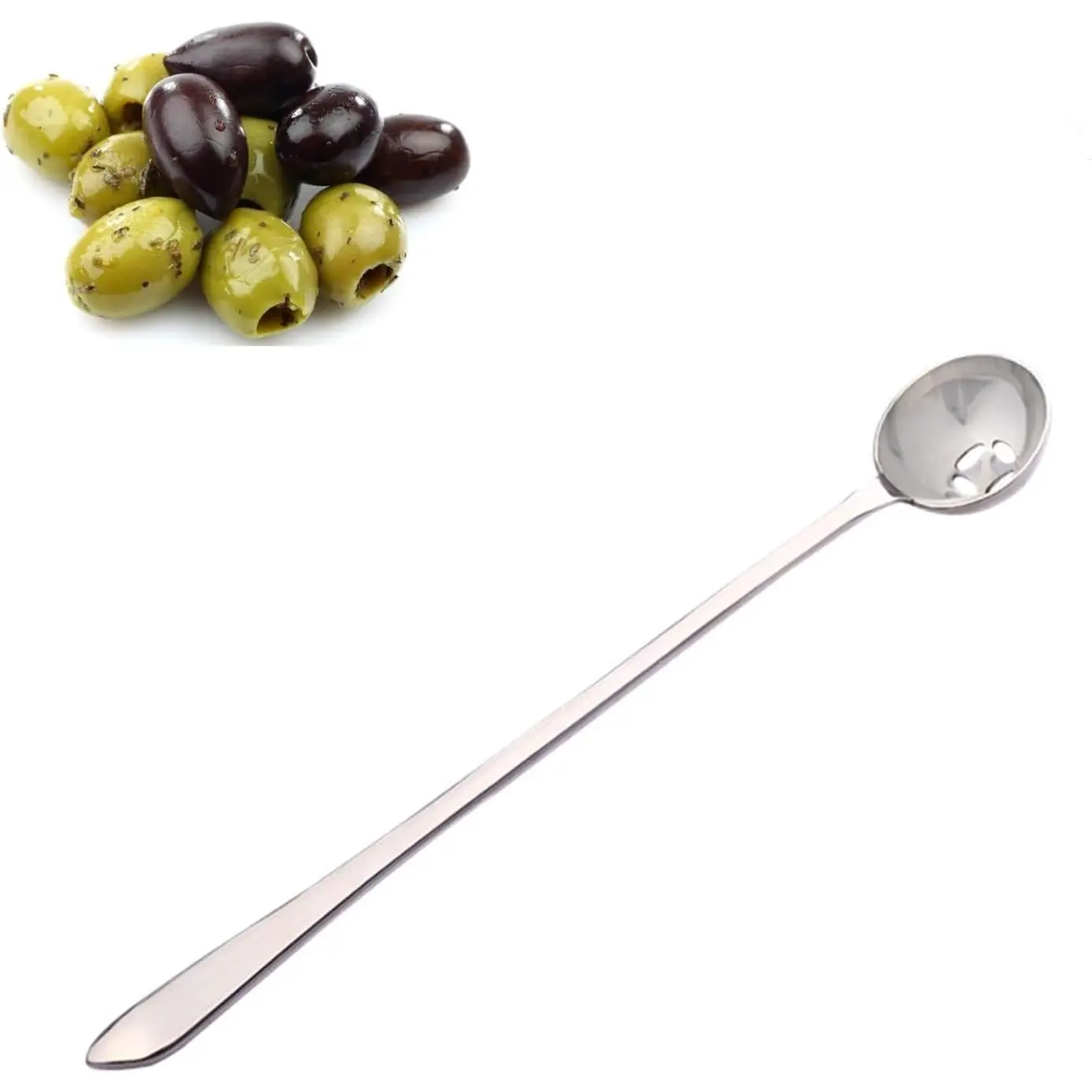 Long Handle Olive Spoon Strainer, Cherry Spoon With Drain Hole, Small Jar Pickle Serving Scoop