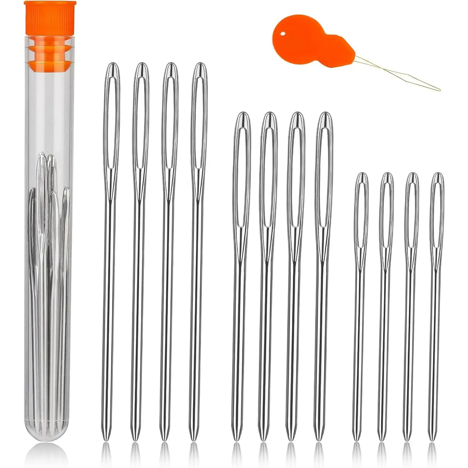 12-Count 3-Size Steel Blunt-Tip Large-Eye Needles with Threader, Practical Home Craft Tool for Knitting Repair, Sewing, Crochet, Embroidery (2.08in, 2.36in, 2.76in)
