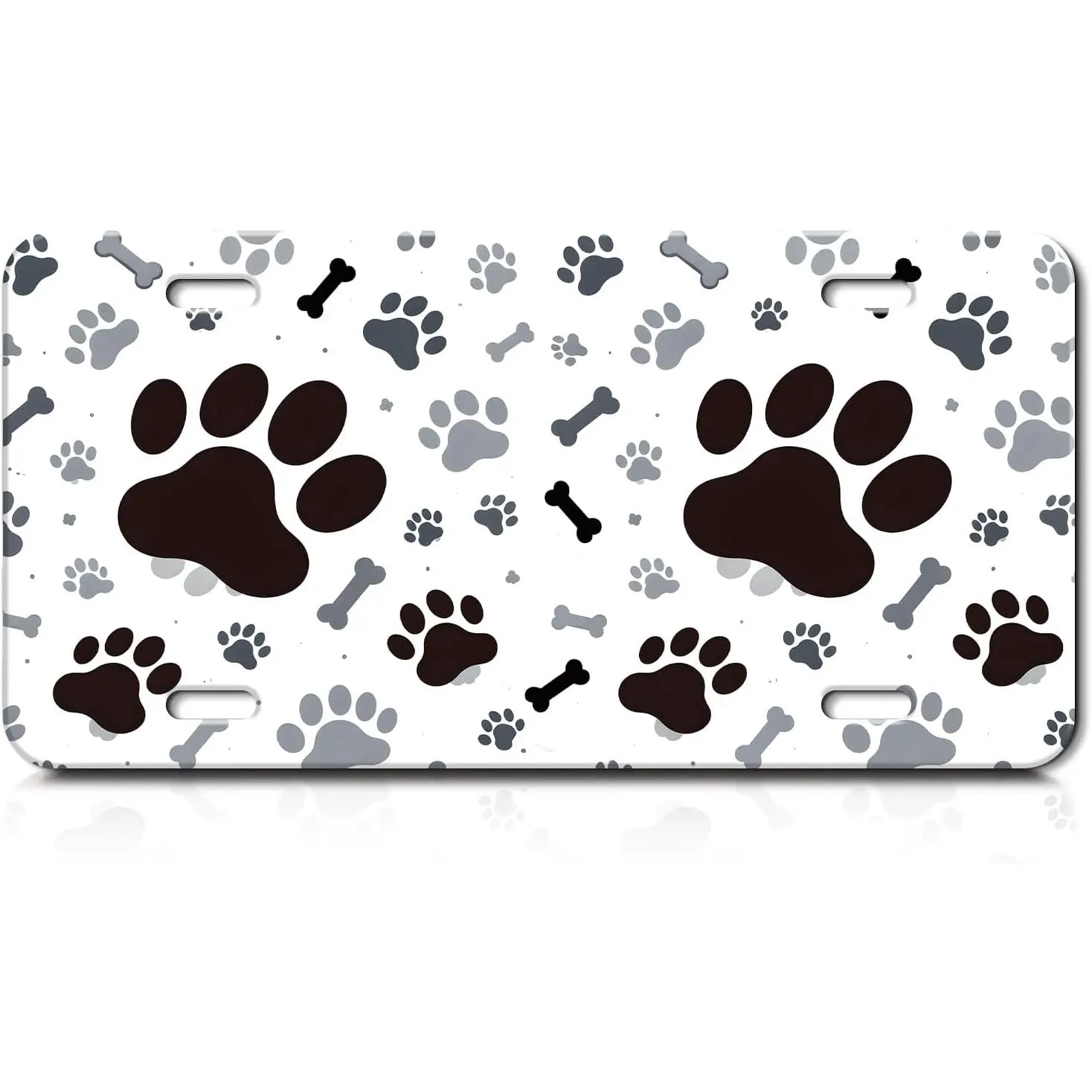 Dog Paw Bones Front License Plate, 6x12 inches Aluminum Tag with 4 Holes - Funny Vanity Plate for Car, Truck - UV Coating, All-Season Outdoor Use for Animal Lovers