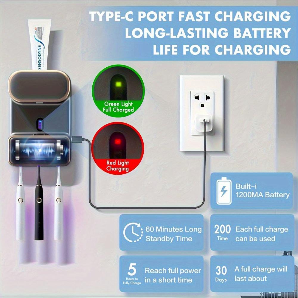 Automatic Toothpaste Dispenser with 3 Toothbrush Slots - Wall-Mounted, USB-Powered, Hygienic Dispensing, Space-Saving Design for Home Use, Durable Plastic, Modern Bathroom Accessory, Toothbrush Holder, Sleek Design