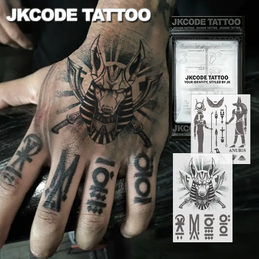 2 Pcs Semi-Permanent Tattoo Kit | Dark Anubis Tattoo Sticker, Ancient Egyptian Mythological Finger tattoos | Waterproof Tattoo for Men, Realistic Fake Tattoos, Non-Reflective for 7-14 Days, Magic Tattoos, Lasts 1-2 Weeks, Perfect Gift