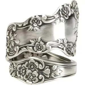 Vintage Sunflower Spoon Ring – Adjustable Copper Wrap Ring for Women, Retro Boho Jewelry Gift