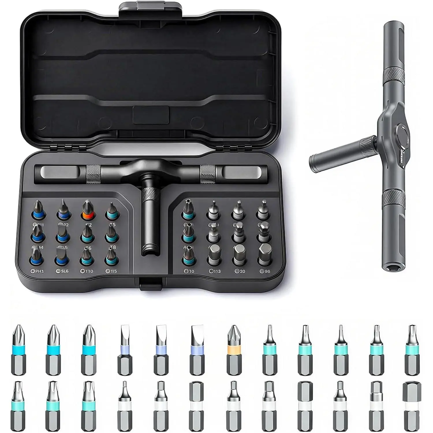 2026 New Model 24-in-1 Magnetic Ratchet Screwdriver Set, Multi-Head DIY Magnetic Screwdriver Set, Equipped with Detachable Ratchet Handle, Portable Precision Repair Tool Set, Suitable for Furniture, Electronics, Bicycles