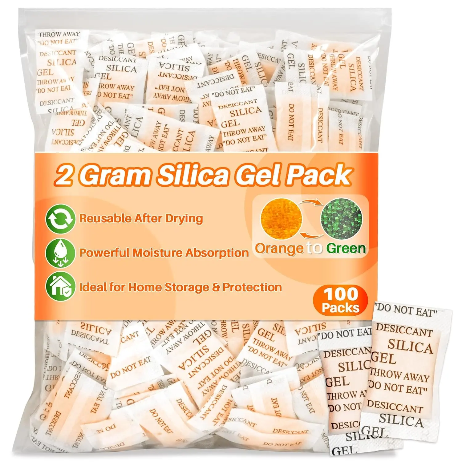 100PCS Silica Gel Packets - 2g per Bag Silica Packets for Moisture Control,Indicating Desiccant Packs for Electronic Products,Jewelry,Shoes Boxes,Dry Packs Moisture Absorbing PacksGift.