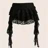Low Waist Bohemian Style Sexy Lace Mini Dress, Safety Shorts Included, Spring Summer Women's Concert Party Dress, Y2K A-Line Ruffle Skirt Bottoms, High Low Skirt