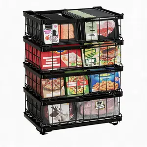 2/4 pcs  Expandable Chest Freezer Baskets, Stackable Metal Wire Storage Bins with Collapsible Handles, Large Capacity Organizer for 283L-566L Freezers, Bulk Frozen Food & Pantry Storage