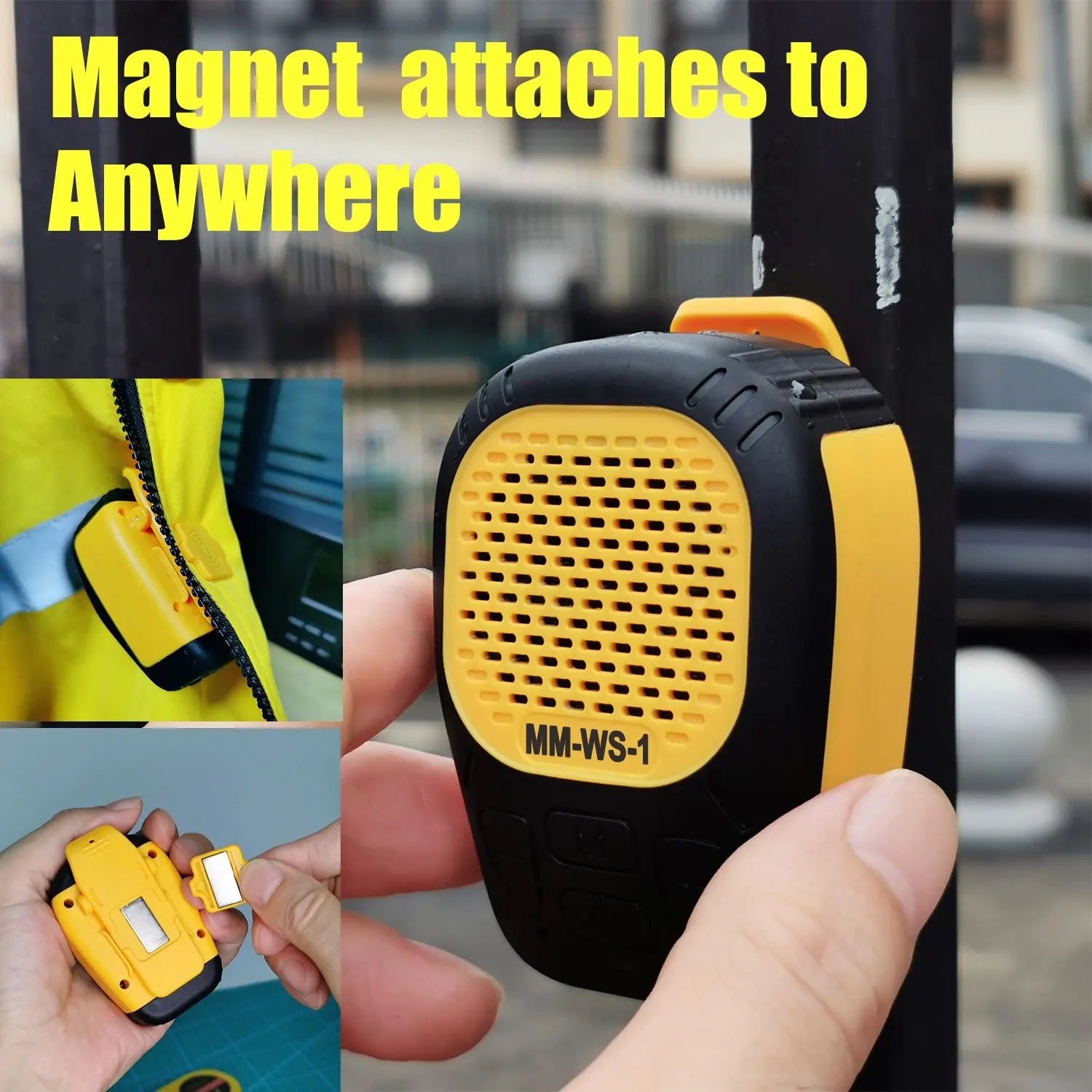 Wearable Speaker, Magnetic Clip on Wireless Jobsite IP56 Waterproof Portable Bluetooth-compatible Speaker, for Hands-Free/Call, Suitable for Indoor & Outdoor Use