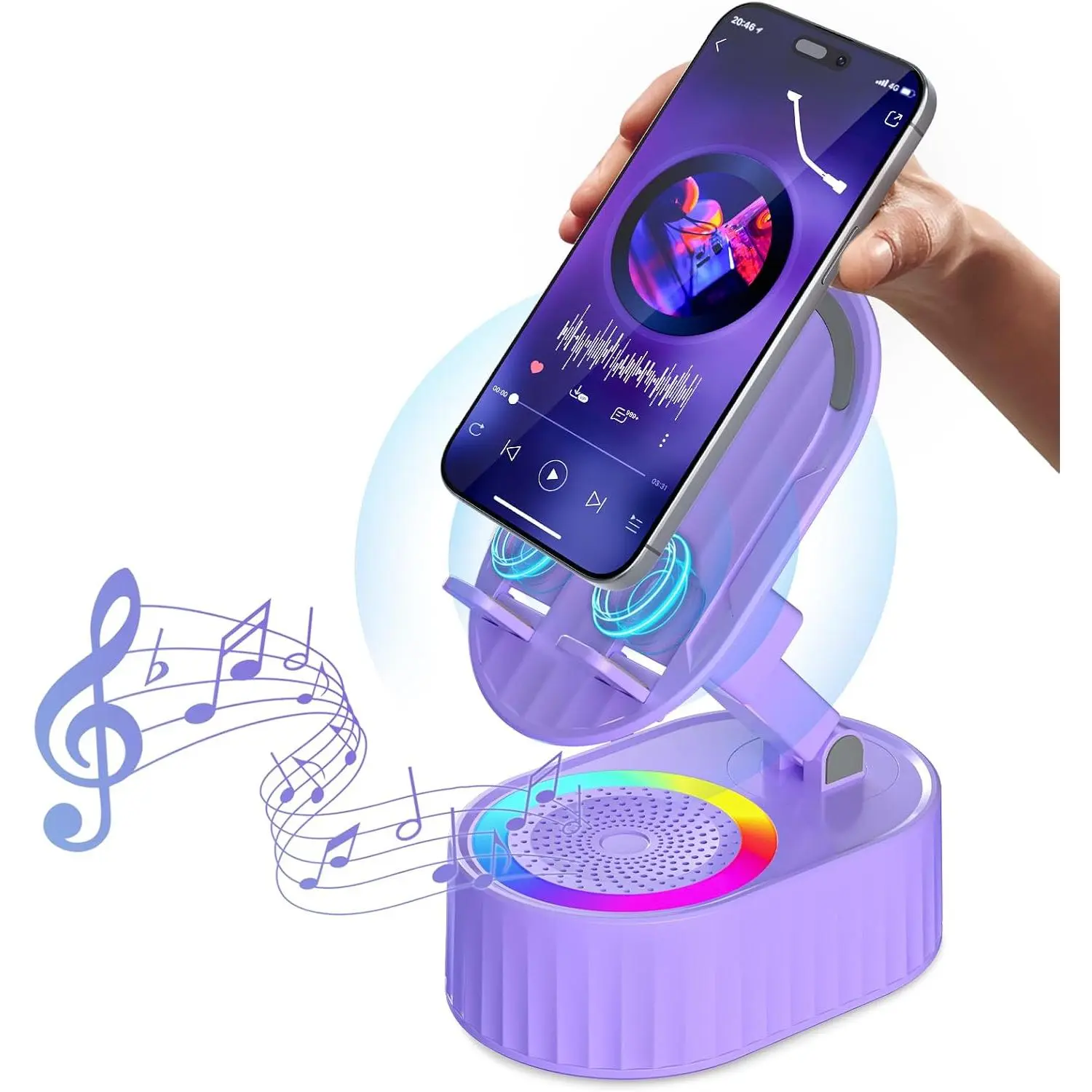 Induction  Speaker 5in1 Phone Holder Speaker | 3000mAh Rechargeable Phone Speaker Amplifier,Ambient Light,Portable Stand for ,Android,Ideal  for Men/Women