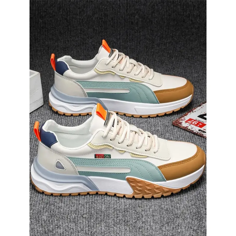 Men's Shoes, Colorblock Lace-Up Front Low-Top Workout Sneakers, Outdoor Comfortable Breathable Sports Running Shoes, Fashionable Casual Streetwear Sneakers for Daily Wear Trending Sneakers Athletic Shoes, Athletic Running Trainers
