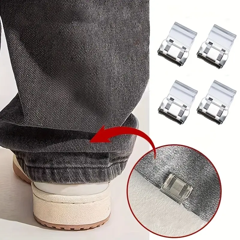 4 Piece Invisible Pants Hem Shortening Clips, Anti-Slip Adjustable Buckles, No Sewing Waistband Fixers, Edge Turnback Hooks