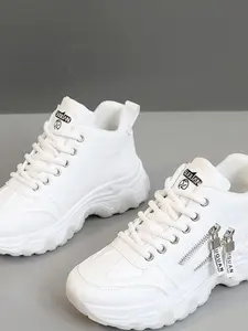 Women's Fashionable Plain Color Lace Up Platform Sneakers, Casual Comfortable Breathable Sports Shoes, All-match Round Toe Chunky Sneakers for Daily Life