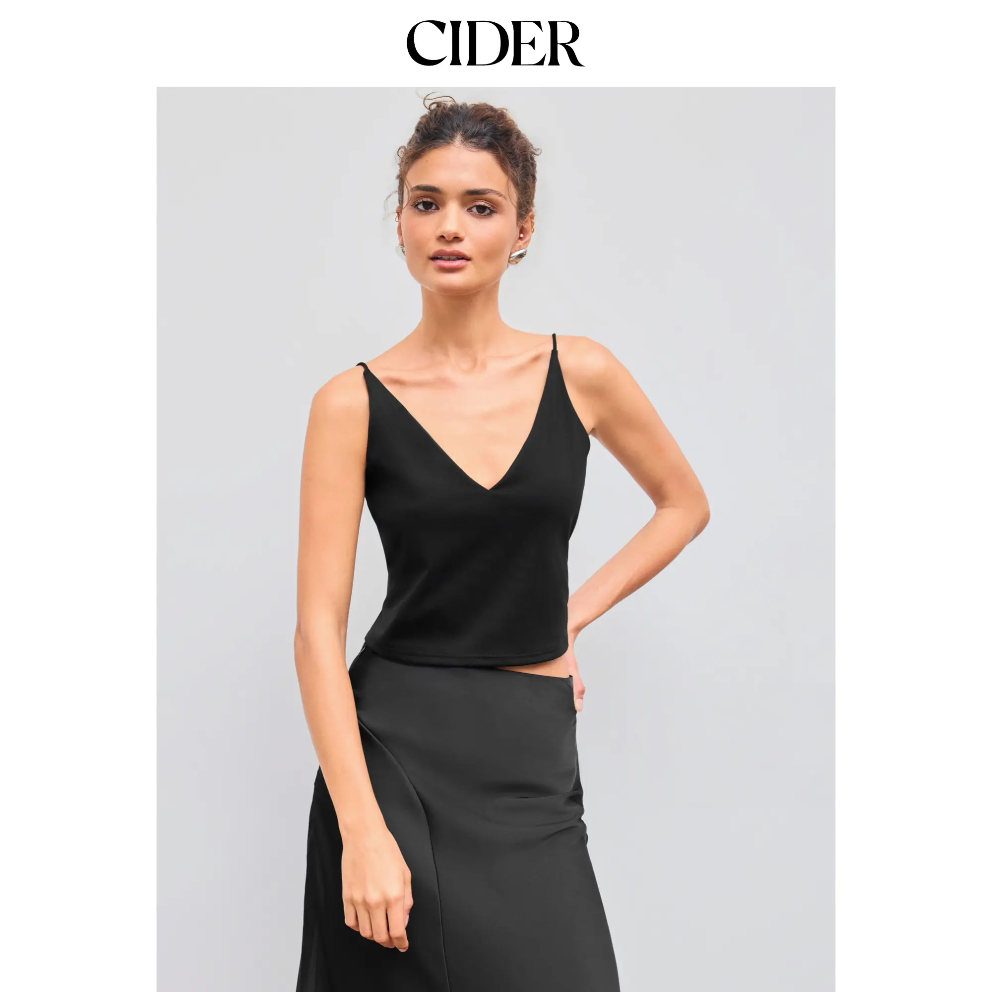 Cider V-neck Solid Crop Cami Top