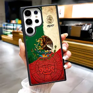 Vintage Mexico Aztec Sun Stone Pattern Clear Magnetic Phone Case, Compatible with MagSafe Silicone Bumper Protective Cover For Samsung S25 S24 S23 S22 Ultra Plus FE, Mexican Flag Tribal Totem