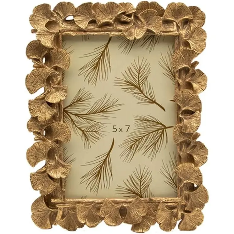 5x7 Square Picture Frame, Small Antique  Frames | Ginkgo Leaf Textured Photo Frame, Tabletop Display & Wall   Decor, Old Fashioned Gorgeous Photo Gallery Art
