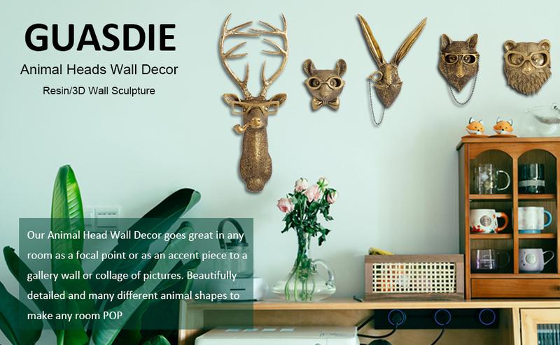 GUASDIE Imitation Deer Head Hanging Rack, Resin Animal Head Wall Decoration, Suitable for Living Room, Bedroom, Kitchen - Gift, Bear