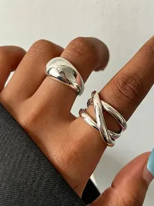 Women's Silver Color Punk Style Stackable Adjustable Elegant Fashion Statement Multi Ring Interchangeable Rings Set, Fashion Jewelry for Parties Weddings Music Festivals, Perfect Gift for Her