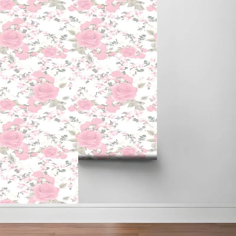 Kawaii Pink Rose Floral Peel and Stick Temporary Wallpaper, Removable Self Adhesive Contact Paper for Bedroom, Romantic Aesthetic Wall Decor Roll, Perfect Gift for Girls & Home Decor Lovers