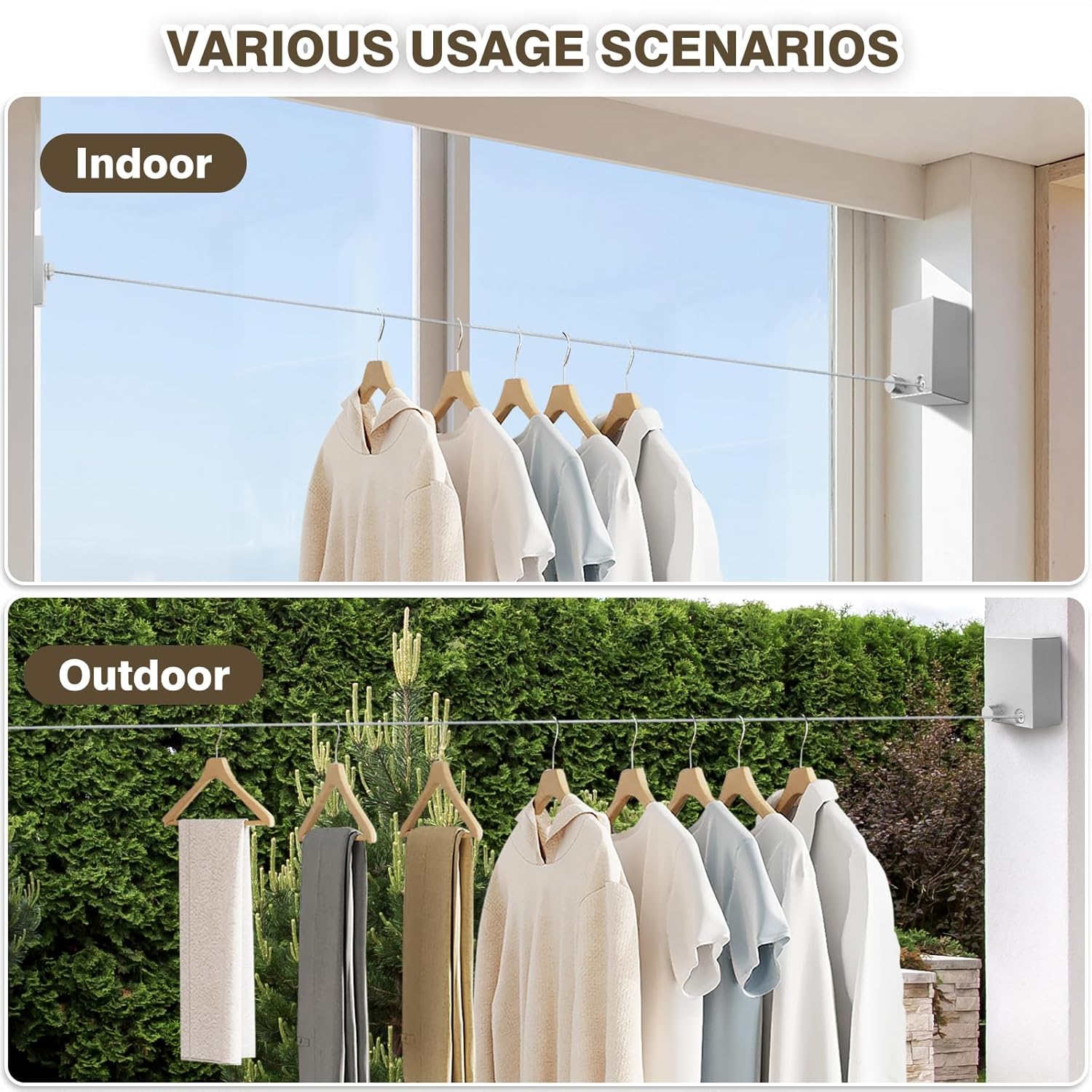 Stainless Steel Retractable Clothesline, 1 Count Household Invisible Wall Mounted Clotheslines, Storage, Sun-dry, Balcony Drying Drying Rack, Adjustable Heavy-duty Clothesline for Home, Hotel, Summer Gift#TOP PICKS