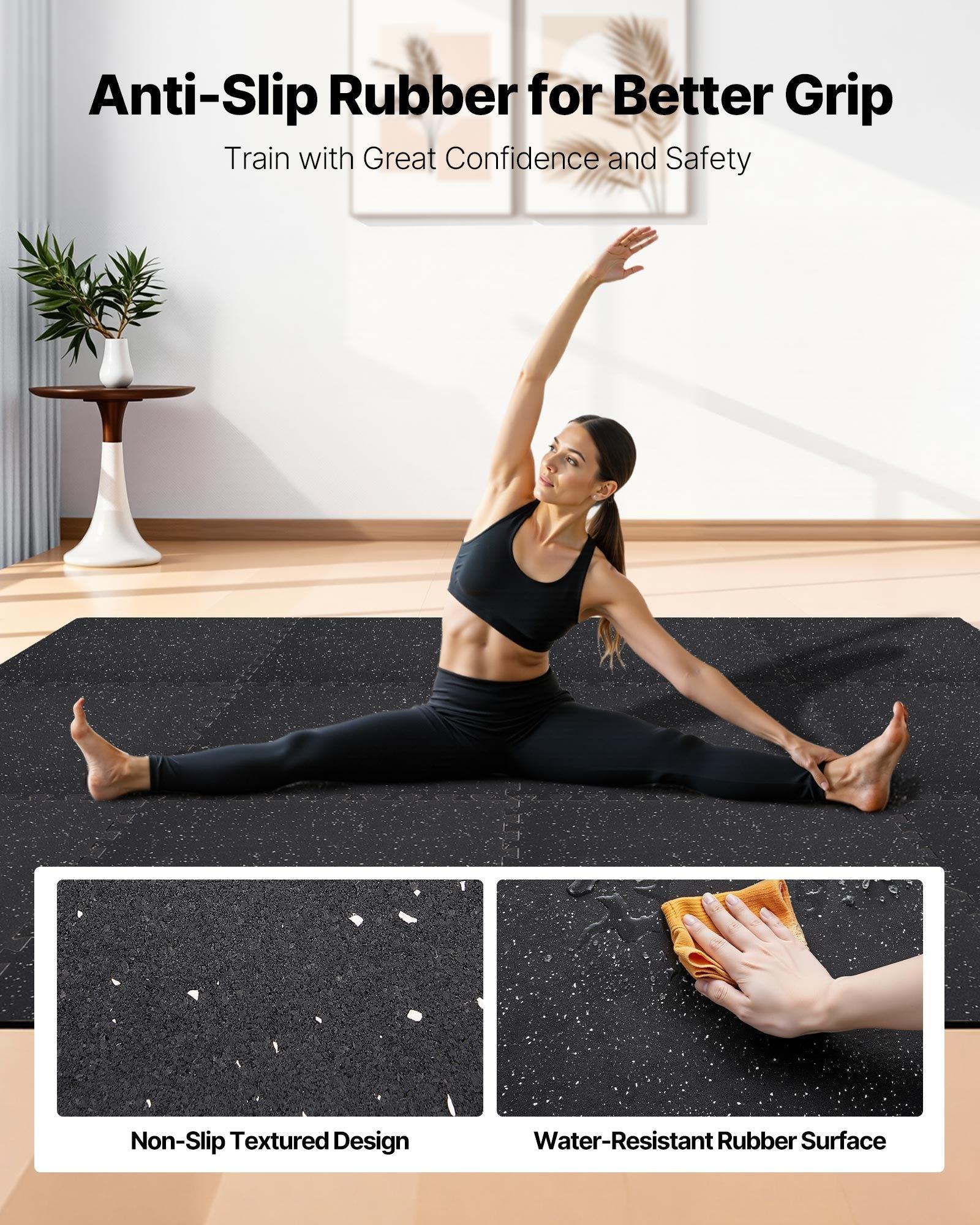 VEVOR Puzzle Exercise Mat, 12 PCS Fitness Equipment Mats, 24 x 24 x 0.4 in, High-Density EVA Foam Mats Set, Interlocking Rubber Soft Tiles, Protective Floor Padding with White Dots for Home Gym Office