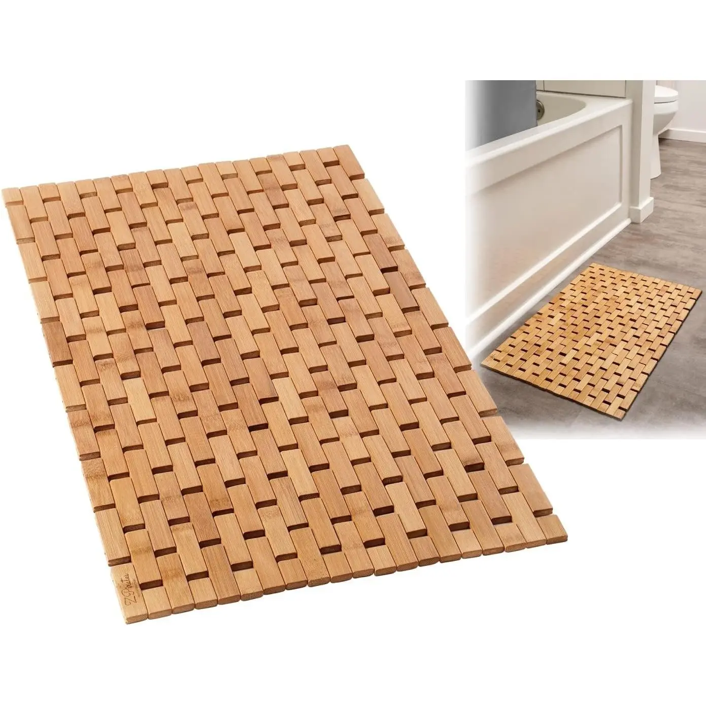 Foldable Bamboo Wood Bath Mat - 24x16x0.4in, Rubber-Backed Bathroom Accessory, Modern Farmhouse Decor for Sauna, Tub Step