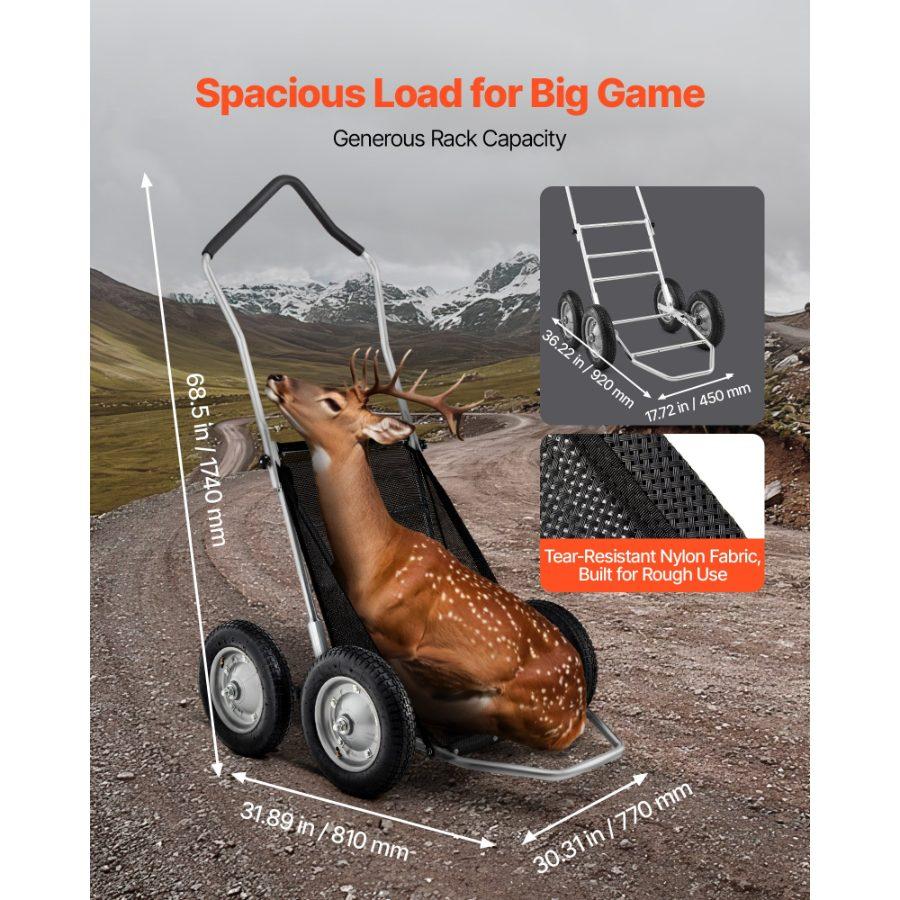 VEVOR Game Carts for Hunting, 500LBS Deer Cart Game Hauler, Heavy-Duty Crawler Cart, All-Terrain Folding Deer Hauling Cart with Shock-Absorbing Tires, Utility Gear Dolly for Hunting Fishing Hiking
