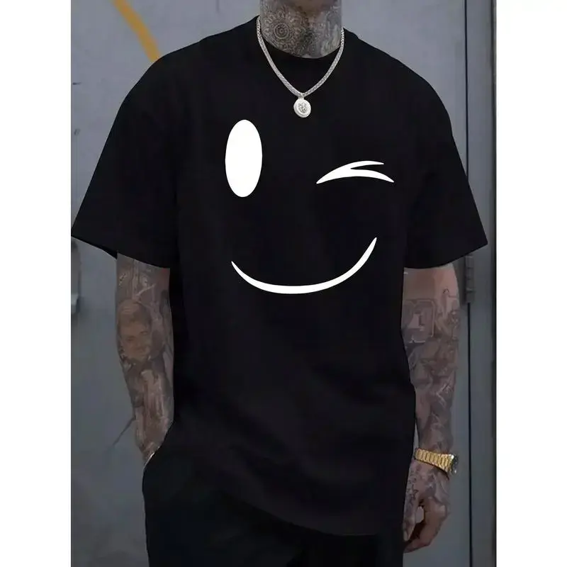 Summer Must-Have Men's Fashionable Smiling Face Printed Casual T-Shirt - Breathable , Round Neck, Short Sleeved # cool vintage fashion gift comfortable sleeve top uncle bulkasaur tee majin buu idea graphic young men compression 2-sided black golf soft