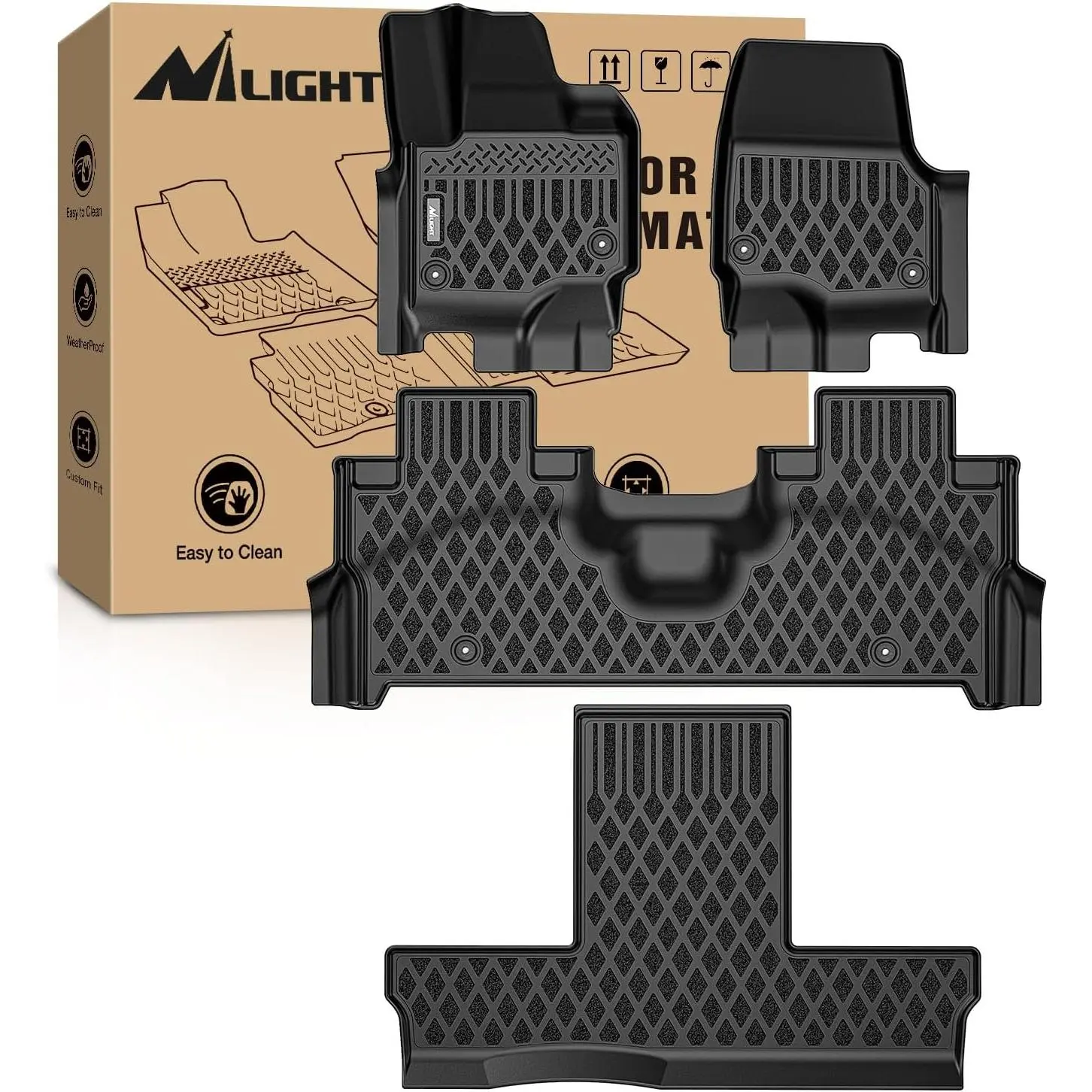 Nilight TPE Floor Mats & Liners - Custom Fit for 2025-2026 Ford Expedition Max, Lincoln Navigator L 7-Seat Models, All-Weather Heavy-Duty Car Mat Accessories, Mat Floor Mats