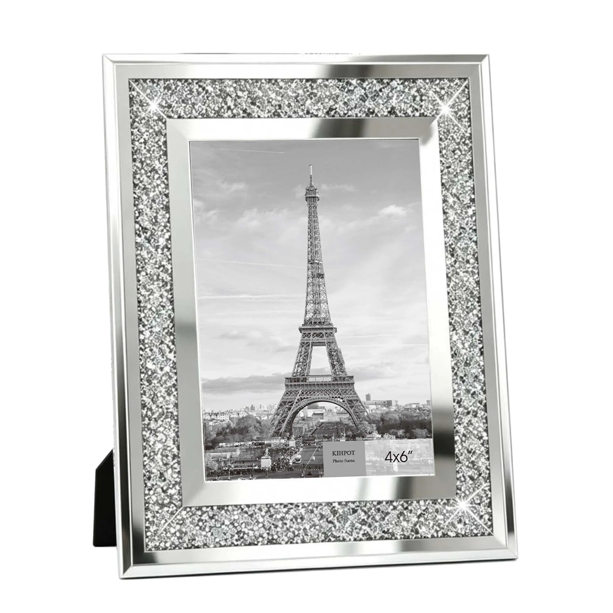 Glass Frame Diamond Decoration Counter Display Desktop Mirror Photo Frame, Elegant Furniture Accent, Modern Home Decor Item