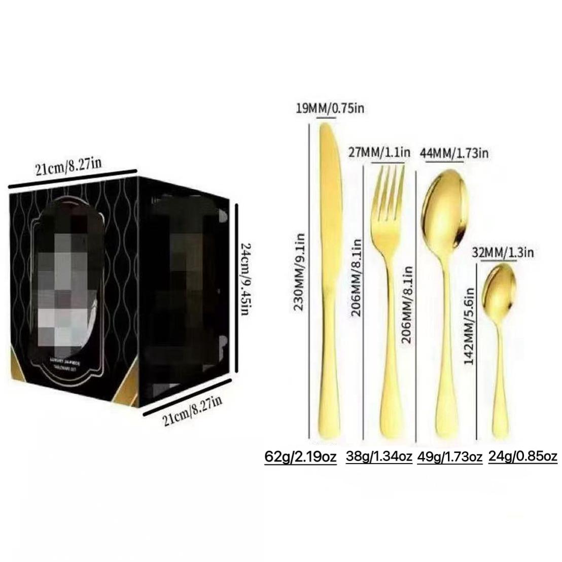 Christmas 24-Piece Stainless Steel Knife Fork Spoon Set with Color Box, High-End Luxury Home Dining, Family Gathering, Gift Choice, Dinnerware Service Set, Utensils, Tableware Set