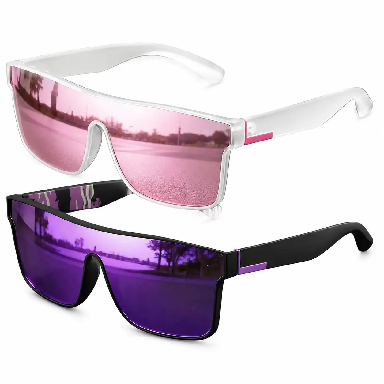 2PCS Unisex UV400 Wrap-Around Sports Sunglasses with Seamless One-Piece Lenses for Cycling, Running, Driving, Fishing, Travel & Everyday Outdoor Use — Lightweight, Shatter-Resistant, Non-Slip Fit for All-Day Comfort sporty
