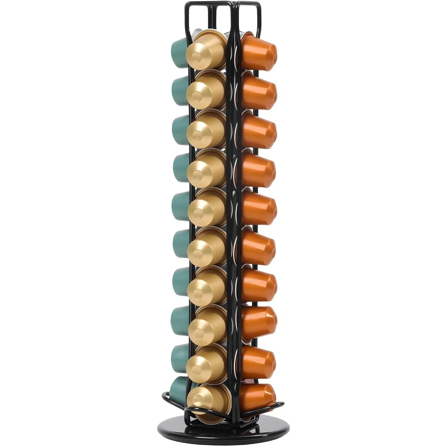 Black Classic 360° Spin Rotating Coffee Pod Holder for Nespresso Original, 4-Section Steel Frame, Holds 40 Pods, Easy Access, Space-Saving, Sturdy, No Assembly Required, 4 Sections