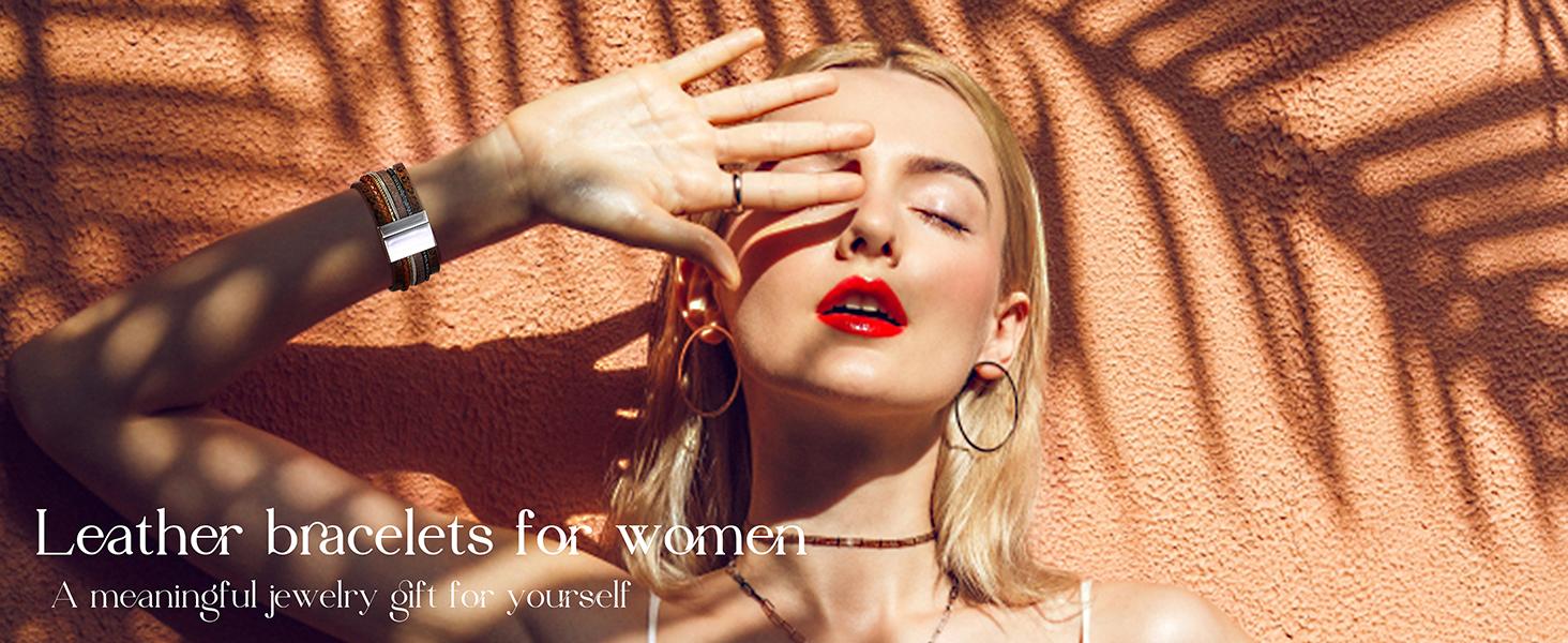 Women’s Leather Wrap Bracelets - Boho Western Cuff Style, Beaded Stackable Design | Gold, Black, Gray Trendy Fashion Accessories Women’s Leather Wrap Bracelets - Boho Western Cuff Style, Beaded Stackable Design | Gold, Black, Gray Trendy Fashion Accessories