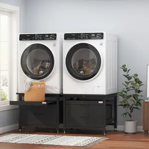 29" Heavy Duty Metal Washer and Dryer Pedestals with Pullout-Shelf and Drawer, Metal Laundry Pedestal, Universal Washing Machine Stand with Adjustable Feet, 850lbs Capacity