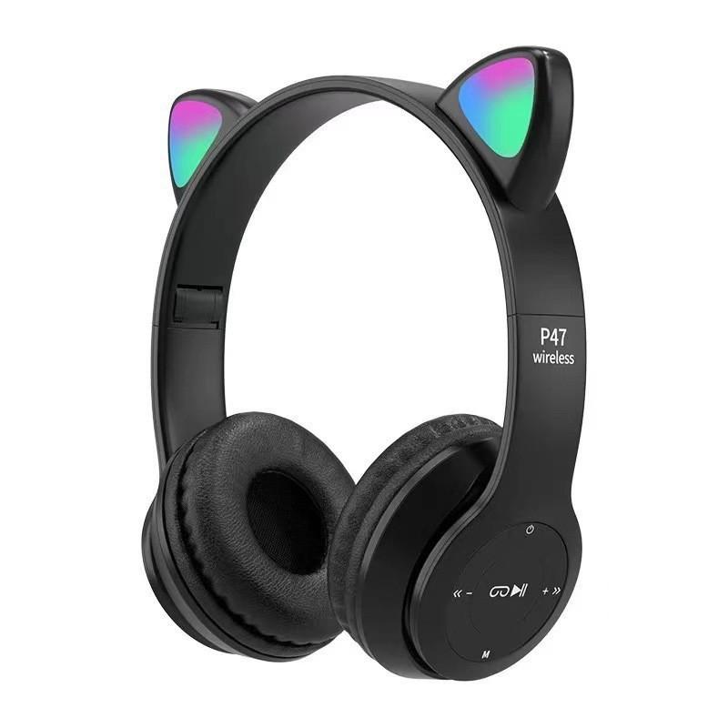 Cat Ear Glowing Bluetooth Headphones Cartoon Student Wireless Gaming Over-Ear Headset