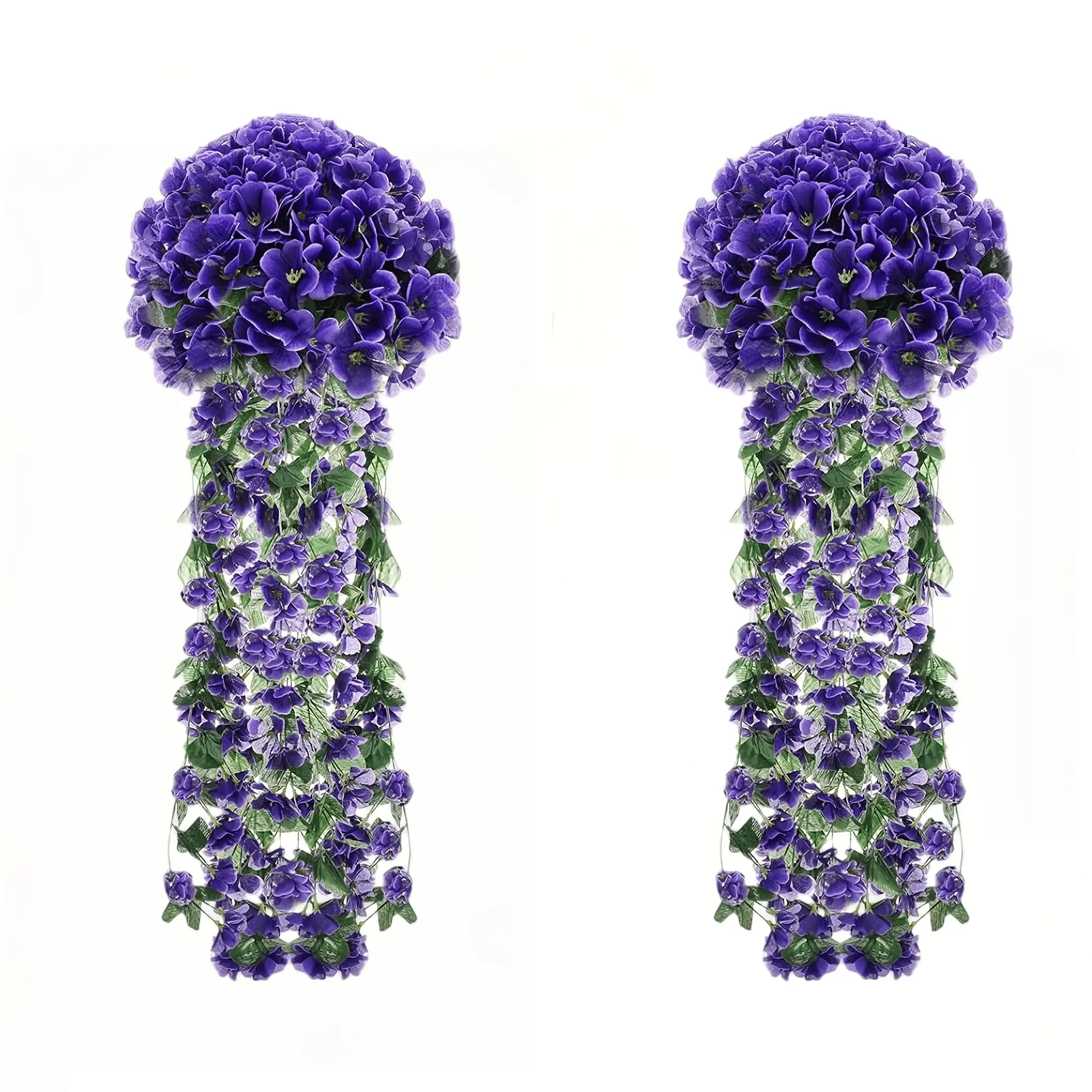 2-Pack Artificial Hanging Violets, Silk Petal Fake Plants, Royal Decorative Flowers for Home Indoor Garden Wedding Spring Decoration