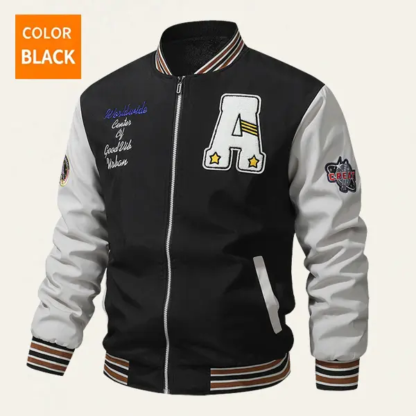 Men's Sporty Flannel Fleece Jacket - Baseball Collar, Longsleeves, Lightweight Fashion Coats - Campus Daily Wear, Spring & Autumn Lightweight Jackets & Coats Outerwear