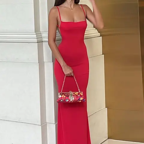 Women's Solid Knit Backless Cami Dress, Elegant Sleeveless Dress Fit for Party Club Evening Dating Wear, Ladies Summer Clothes, Knitting Bodycon Dress