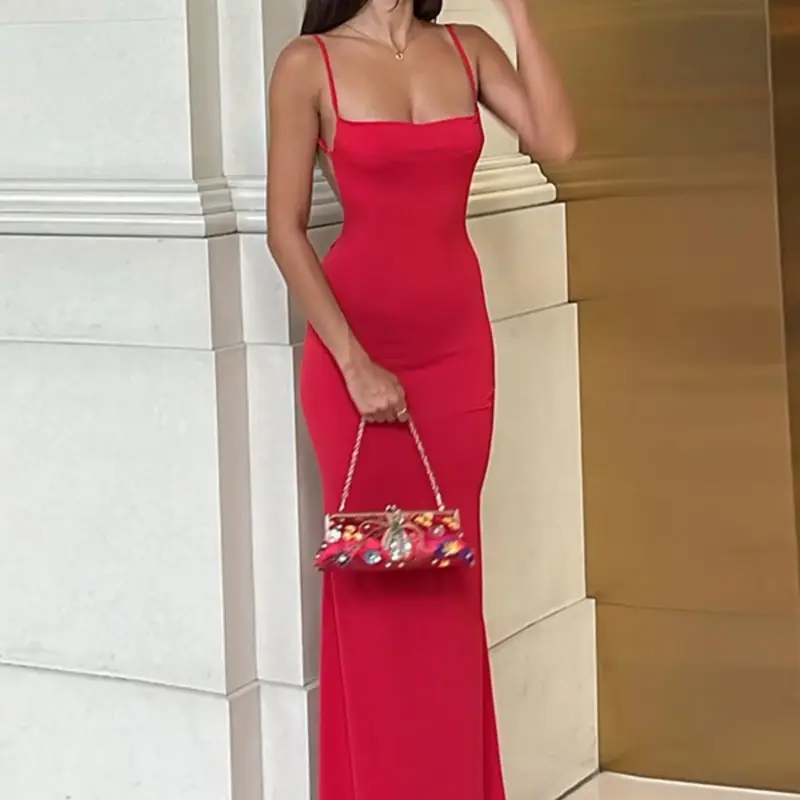 Women's Solid Knit Backless Cami Dress, Elegant Sleeveless Dress Fit for Party Club Evening Dating Wear, Ladies Summer Clothes, Knitting Bodycon Dress