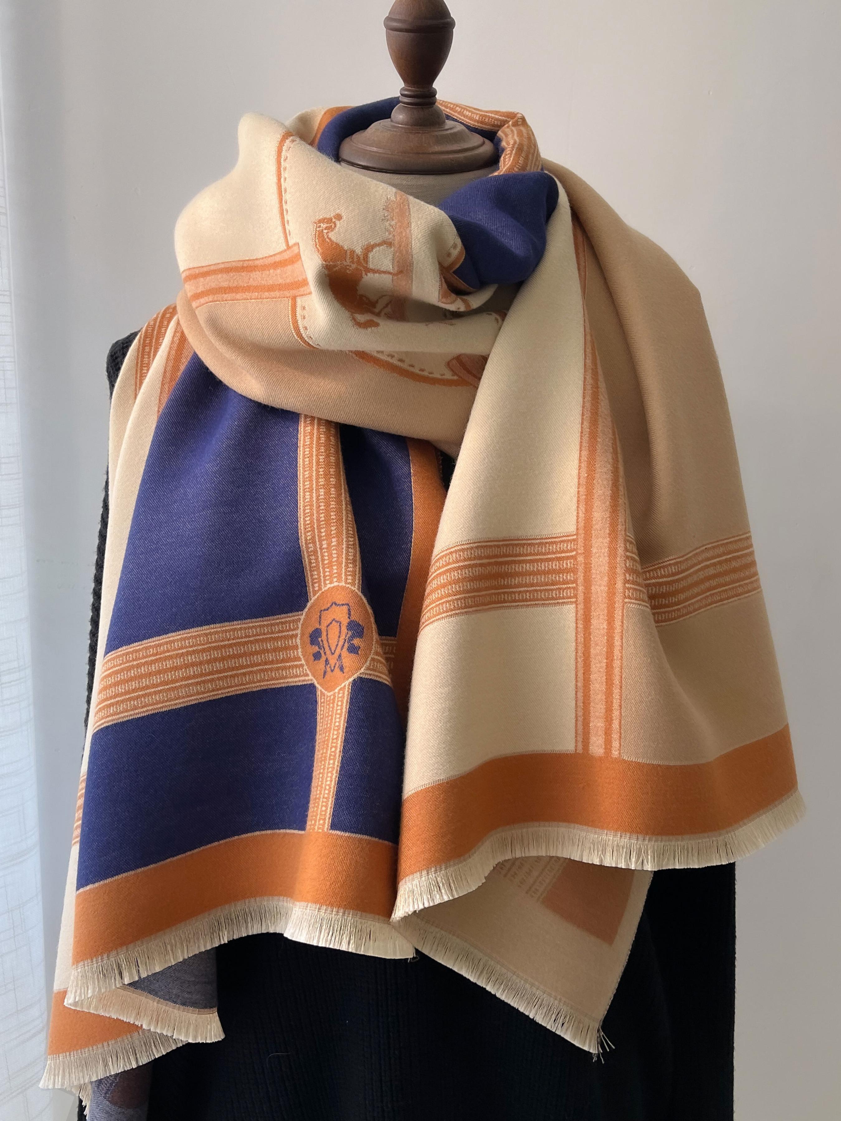 Boho-Style Horse-Pattern Scarf with Fringe-Trim, Casual Soft Warm Shawl for Fall and Winter, Fashion Accessory for Women & Girls