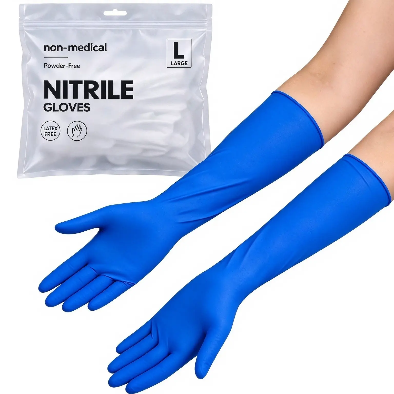 30 Pcs Bagged 16 Inch Long Cuff Nitrile Gloves, Powder-Free Latex-Free, Waterproof, Multi-Use for Hair Dyeing, Manicure, Kitchen Cleaning