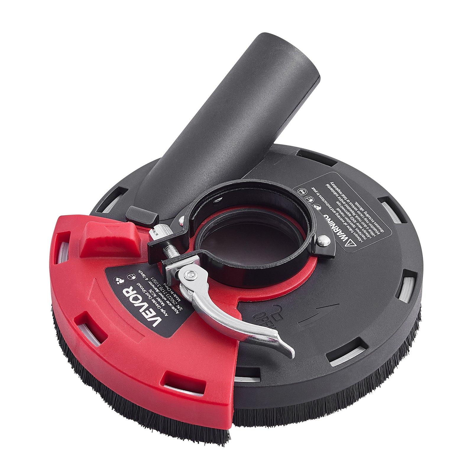 VEVOR Grinding Dust Shroud for Angle Grinder, Universal 4-5 in, Surface Grinder Dust Shroud with 6 Clamping Washers & 5 in Diamond Grinding Cup Wheel, Connect to Vacuum Cleaner, for Wood Concrete Wall