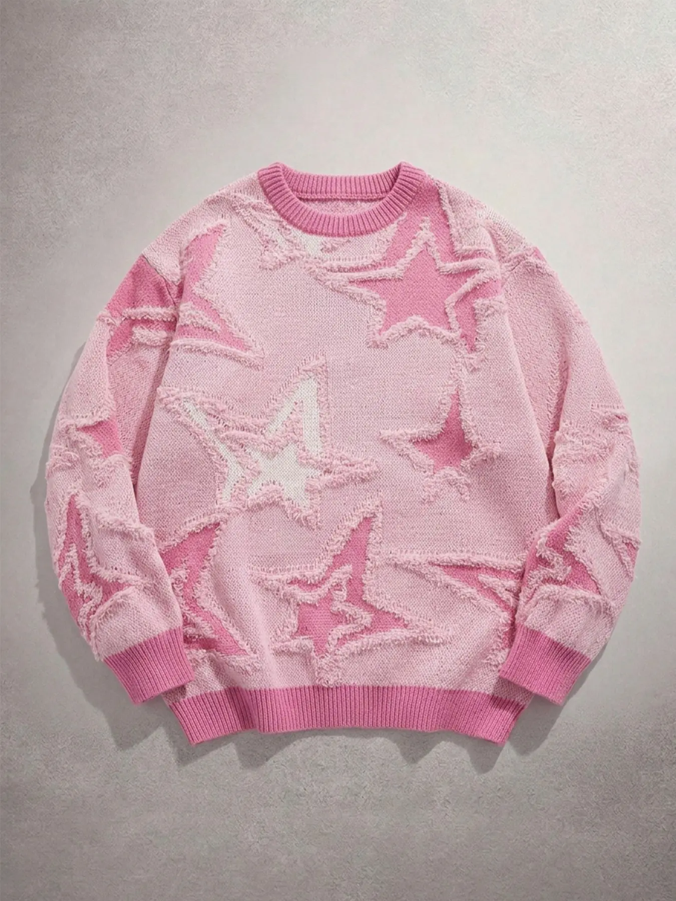 Men's Street Style Spring Casual Classic Star Pattern Round Neck Loose Fit Sweater, Short Sleeve Knitwear for All Seasons