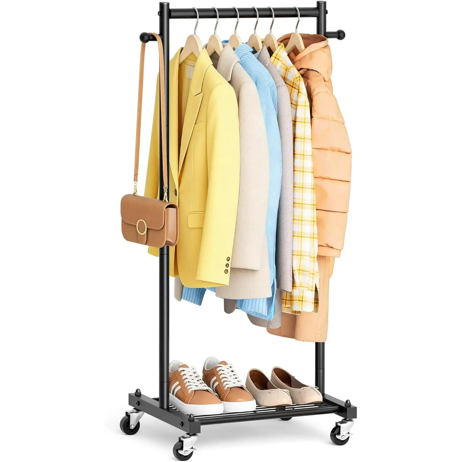 Small Clothing Racks for Hanging Clothes 45" Short Clothes Rack with Shelves Metal Rolling Garment Rack with Wheels for Small Space, Closet, Wardrobe, Adults & Kids, Black