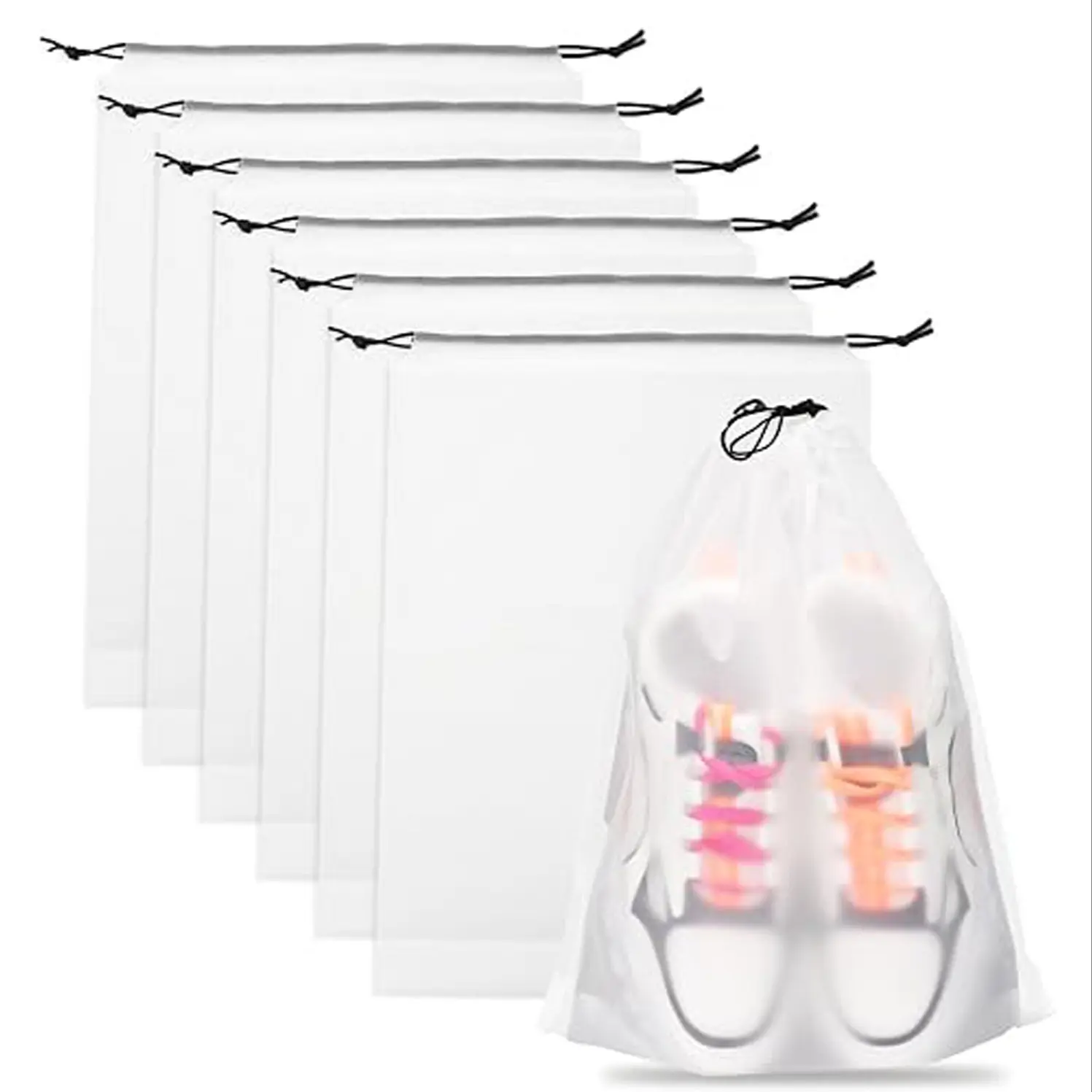 Waterproof Drawstring Shoe Storage Bag, Transparent Minimalist Reusable Shoe Pouch, Tear Resistant, Fits Most Shoes, Travel Essential