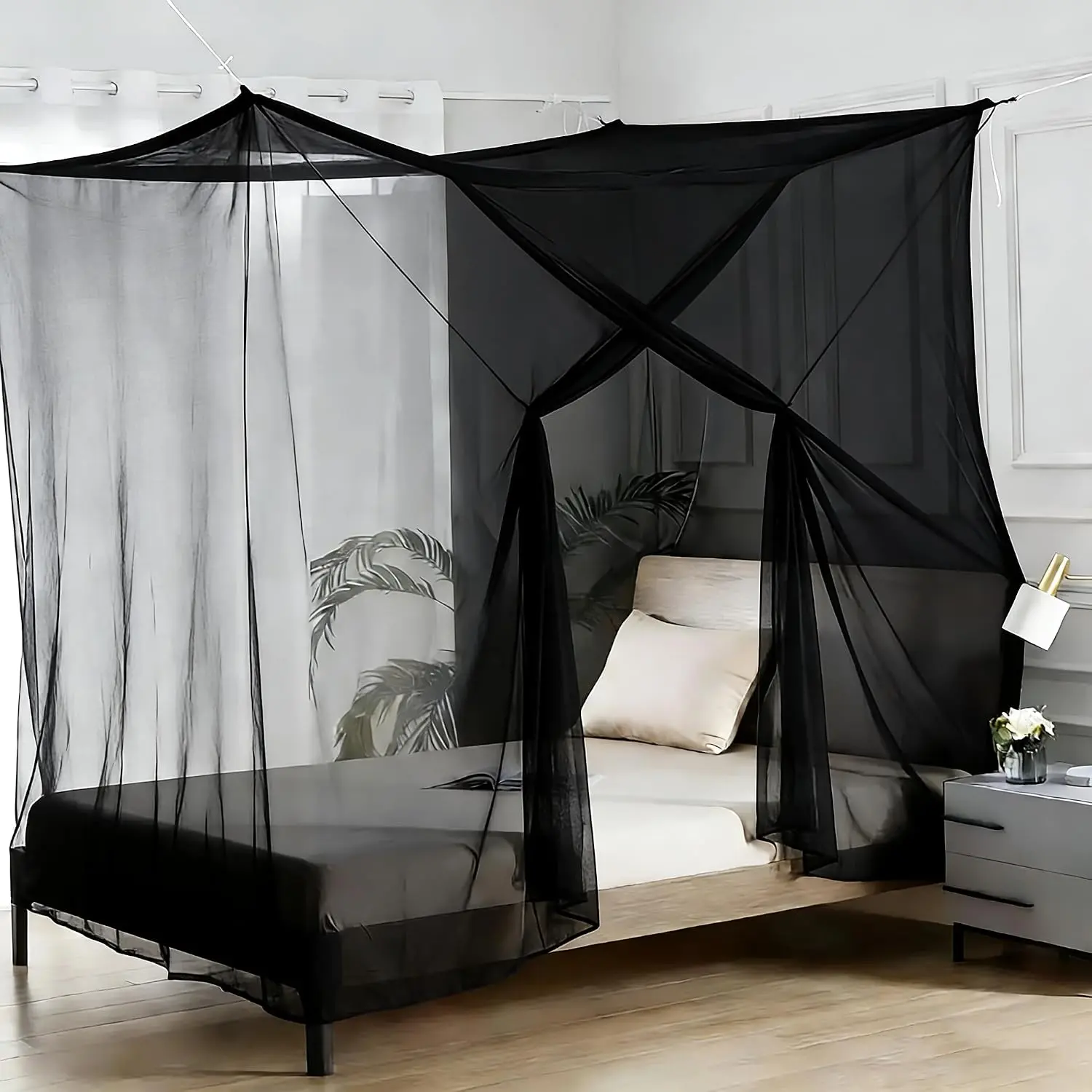 Canopy Bed Curtains 4 Corners Mosquito Net Mosquiteros para Camas Bed Canopies Netting Bed Drapes Rectangular Mosquito Mesh for Patio Gothic Outdoor Travel  Decor(L75 X W35 X H63,1 Opening,Black)