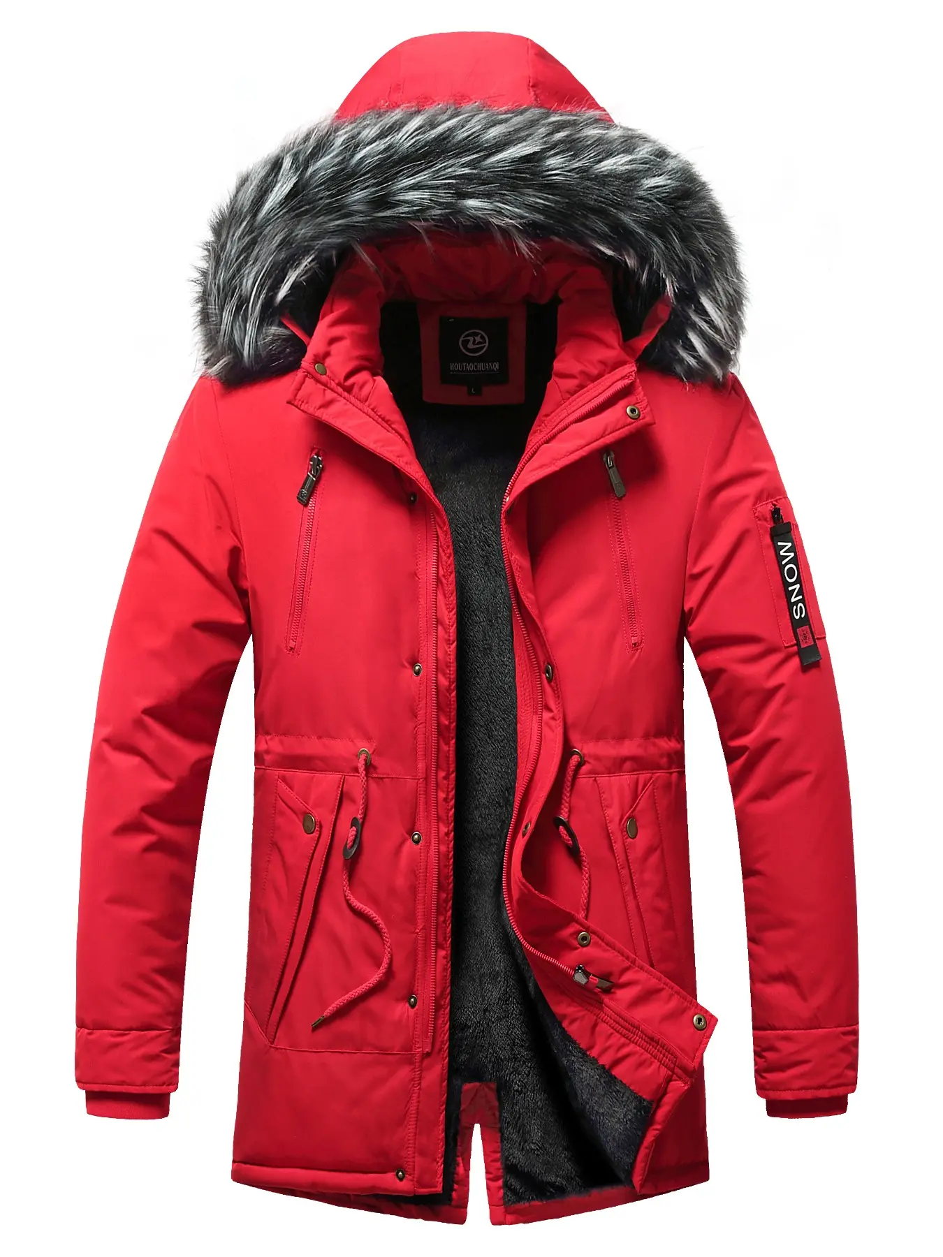 Men's Mid-Length Down Jacket, Outdoor Casual Style, Warm Hooded Fleece Lining, Multiple Pockets, Fall Winter Daily Wear