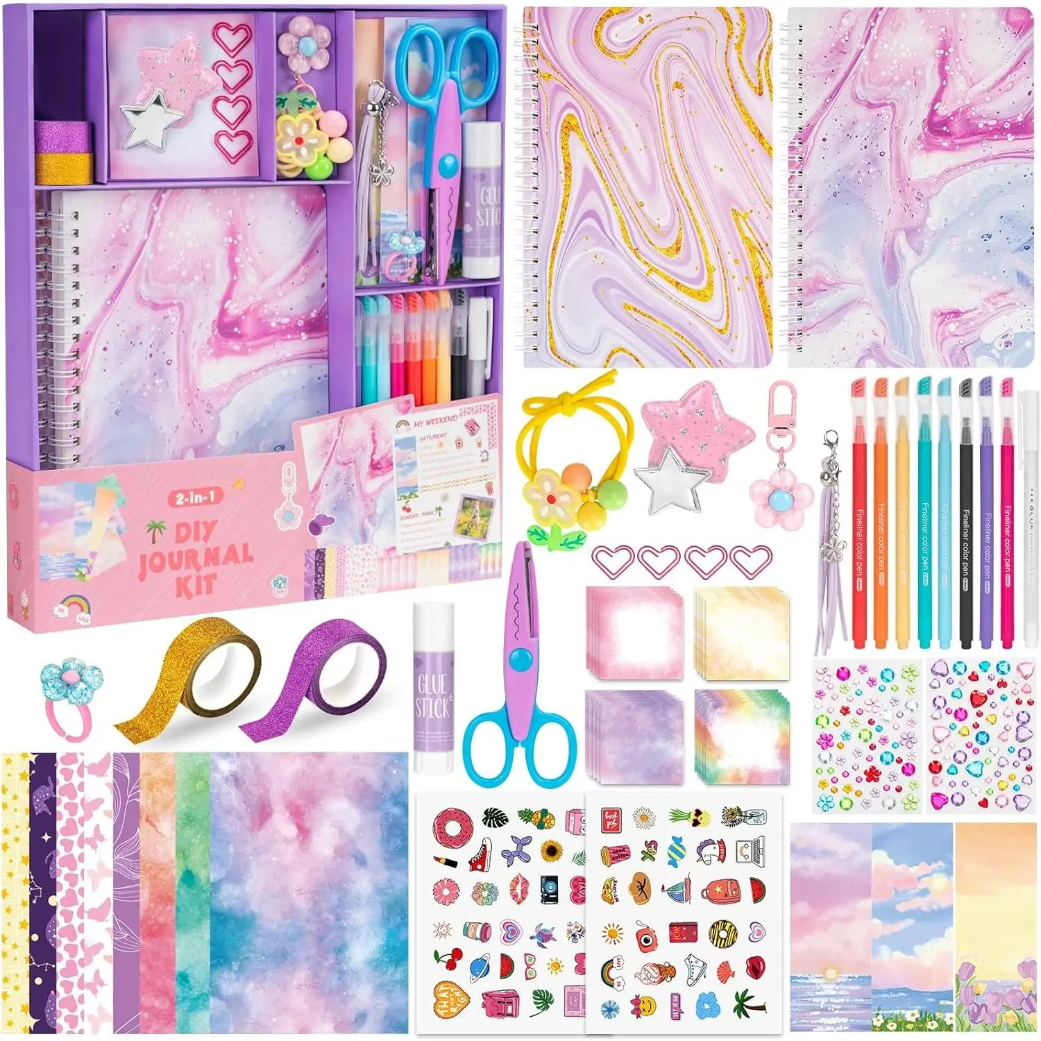 2 Pack DIY Journal Kit for Girls Ages 8+, Arts and Crafts Scrapbook Stationery Set with Stickers, Birthday Gift Idea, Birthday Gift Ideas, Arts Crafts Toys, Two Kits